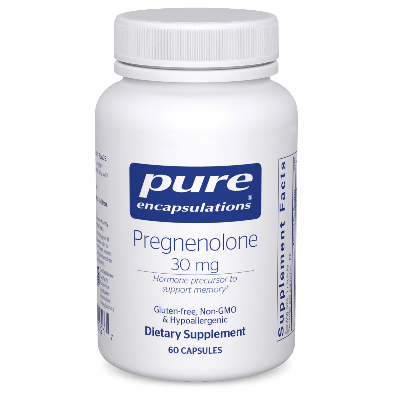 Pure Encapsulations, Pregnenolone 30 mg, 60 Capsules UPC 766298002217 | Hilife Vitamins